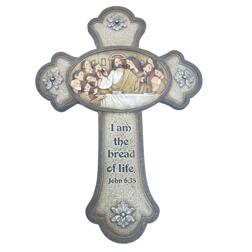 Last Supper Wall Cross I Am The Bread Of Life John 6:35 Faux Stone Religious Art